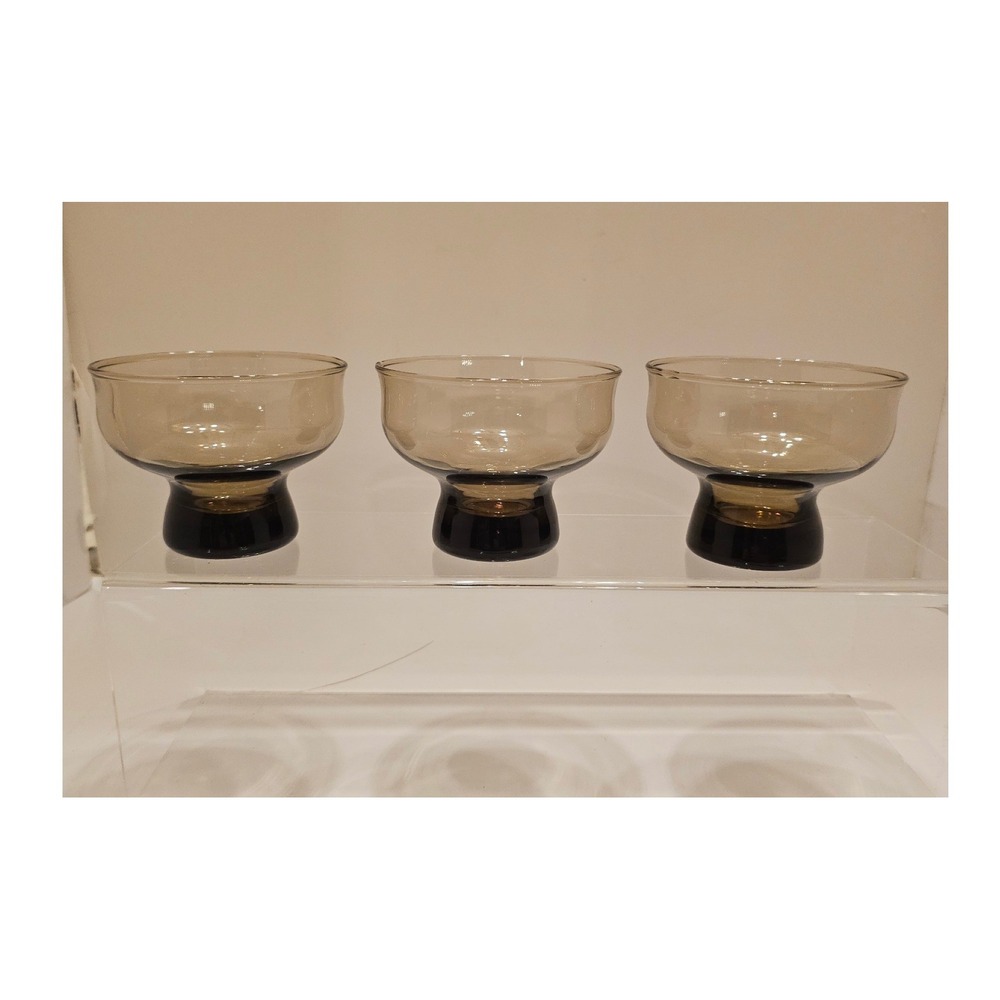 Vintage Smoky Brown Glass‎ Sherbet Anchor Hocking Tivoli Set of 3 MCM 5in